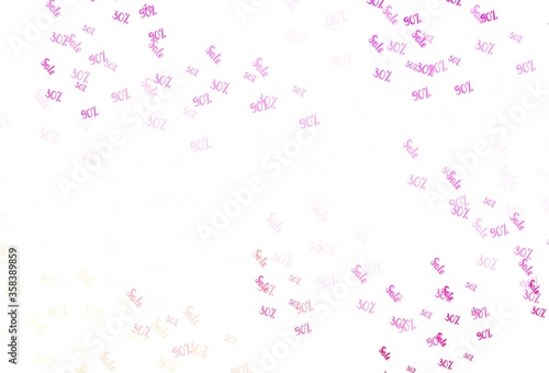 Light Pink  Yellow vector pattern with 30  50  90 percentage signs.