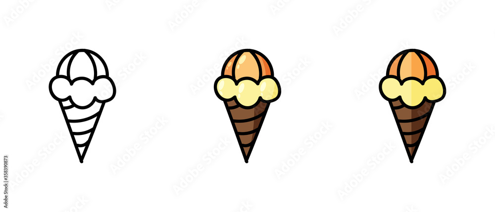 This is a set of icons with different style of ice cream cones. Contour and color ice cream cone symbols. Freehand drawing. Stylish web site solution. This is a set of icons with different style of ice cream cones. Contour and color ice cream cone symbols. Freehand drawing. Stylish web site solution.