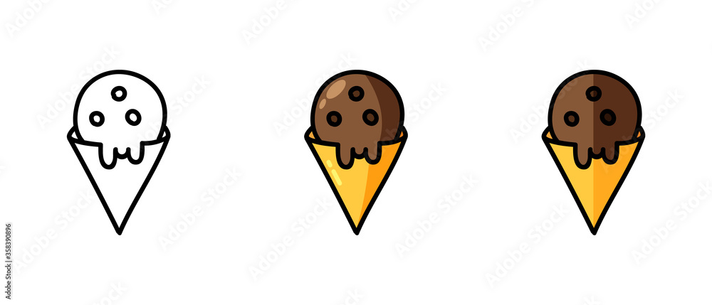 This is a set of icons with different style of ice cream cones. Contour and color ice cream cone symbols. Freehand drawing. Stylish web site solution. This is a set of icons with different style of ice cream cones. Contour and color ice cream cone symbols. Freehand drawing. Stylish web site solution.