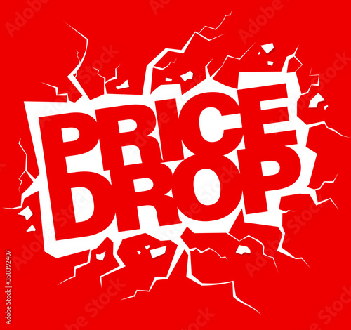 Price drop vector banner, lettering design
