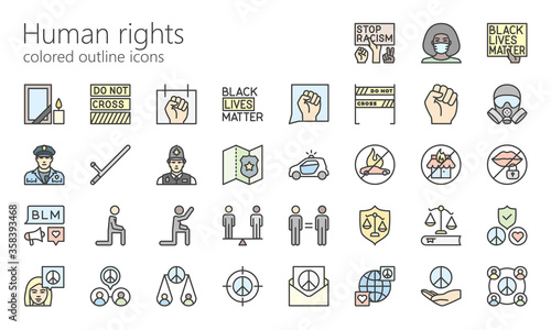 Human rights colored outline iconset. Icons for web, mobile app, presentation and other. Was created with grids for pixel perfect.