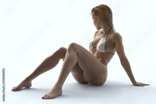 tanned athletic woman on a white background photo