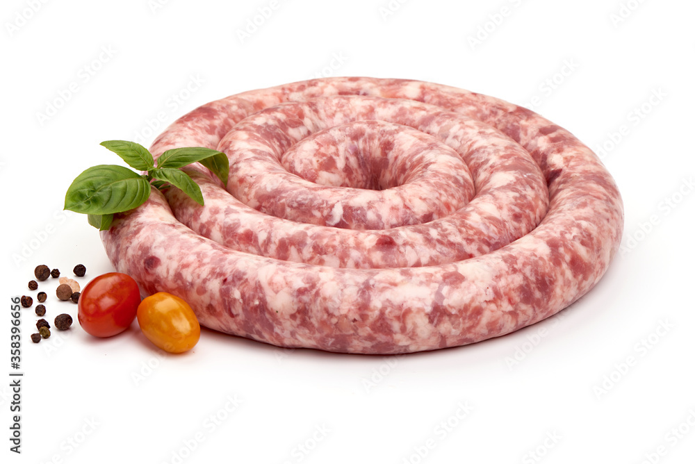 Spiral barbecue sausages, BBQ, isolated on white background Spiral barbecue sausages, BBQ, isolated on white background
