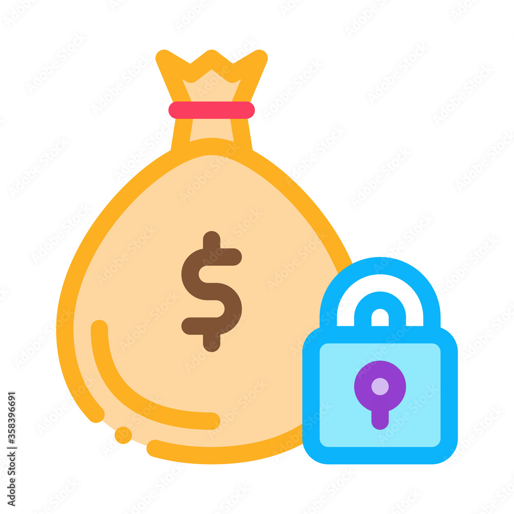 money bag security protection icon vector. money bag security protection sign. color symbol illustration money bag security protection icon vector. money bag security protection sign. color symbol illustration