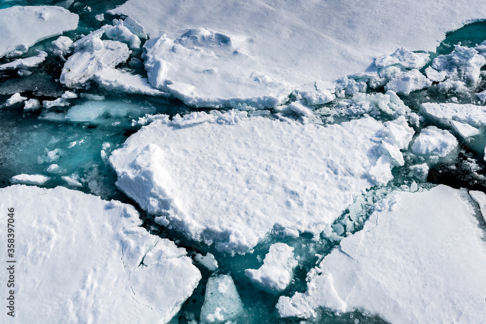Ice pieces on the water in Arctic