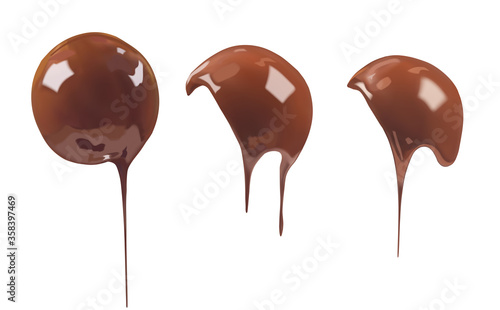 Ganache, icing, frosting, sauce flowing down the surface of the ball. Liquid chocolate on the shape of a ball. Vector 3d realistic illustration isolated on white background.