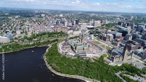 Aerial Drone Photo of Parliament Hill   Ottawa River 