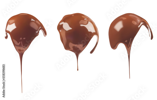Liquid chocolate on the shape of a ball. Ganache, icing, frosting, sauce flowing down the surface of the ball. Vector 3d realistic illustration isolated on white background.