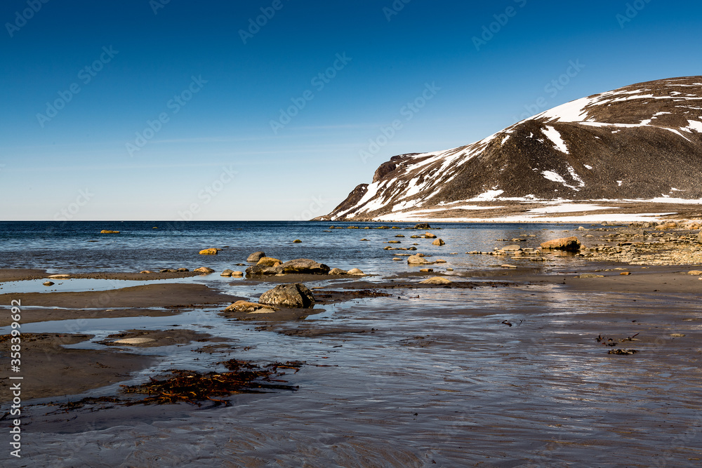 Beautiful landscape of the Amsterdam Island, a small island near the  coast of West-Spitsbergen