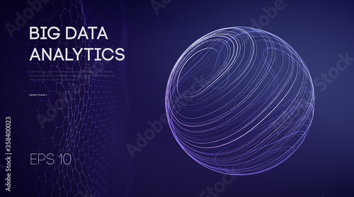 Artificial intelligence analytics. Data technology science concept. Network analysis sphere abstract. Futuristic ai digital cloud. Cyber tech vector illustration machine learning. Bigdata