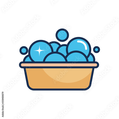 bucket with soapy water icon, line fill style