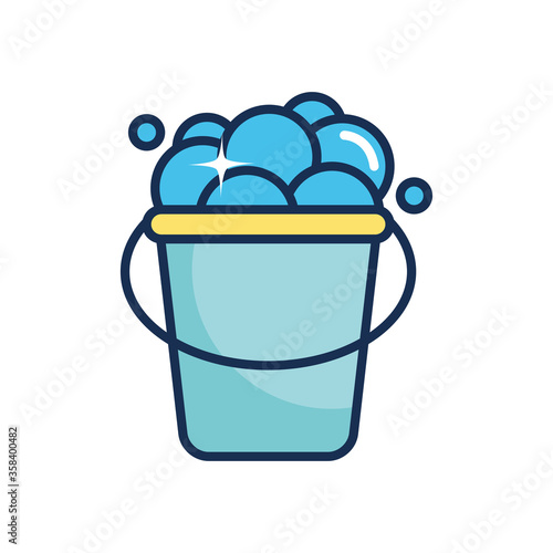 cleaning bucket with soapy water, line fill style
