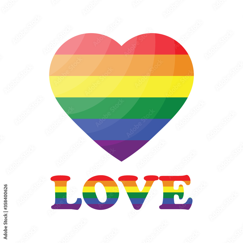 Gay heart vector or LGBT logo . Rainbow flag. Pride symbol  love text