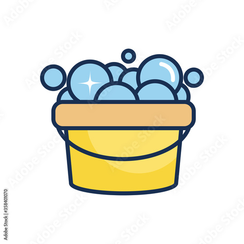 cleaning bucket with soapy water, line fill style
