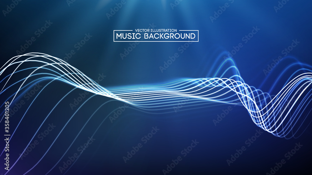 Abstract blue music wave background. Big Data sound wave vector