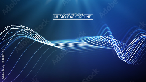Abstract blue music wave background. Big Data sound wave vector illustration. Digital audio futur backround equalizer. EPS 10.