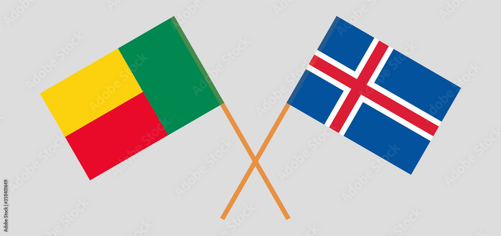 Crossed flags of Benin and Iceland