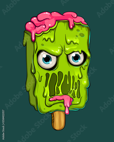 Vector creative Graffiti modern illustration cute cartoon object angry zombie ice-cream. Fasion print for t-shirt stickers, phone case. Vector illustration. EPS 10.