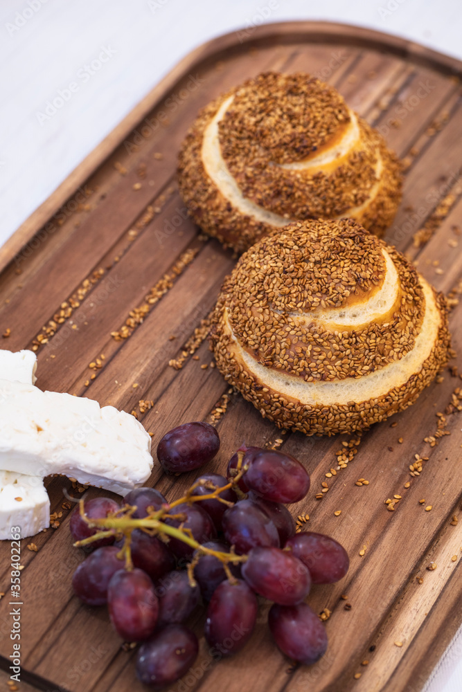 Turkish Bagel Simit with sesame, traditional pastry of Turkey