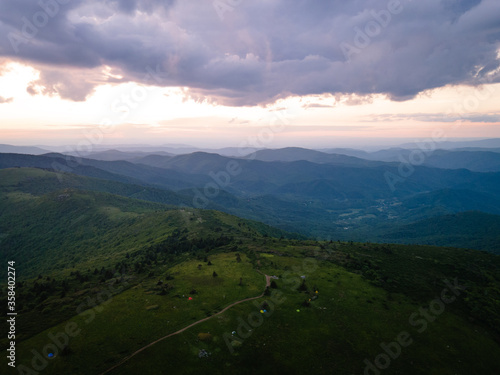 Aerial View of Appalachian Trail on Roan Mountain at Sunset