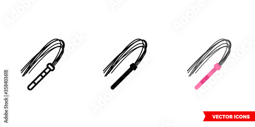 Sex leather whip icon of 3 types. Isolated vector sign symbol.