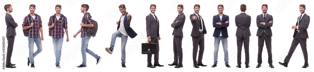 panoramic collage of self-motivated young man .isolated on white panoramic collage of self-motivated young man .isolated on white