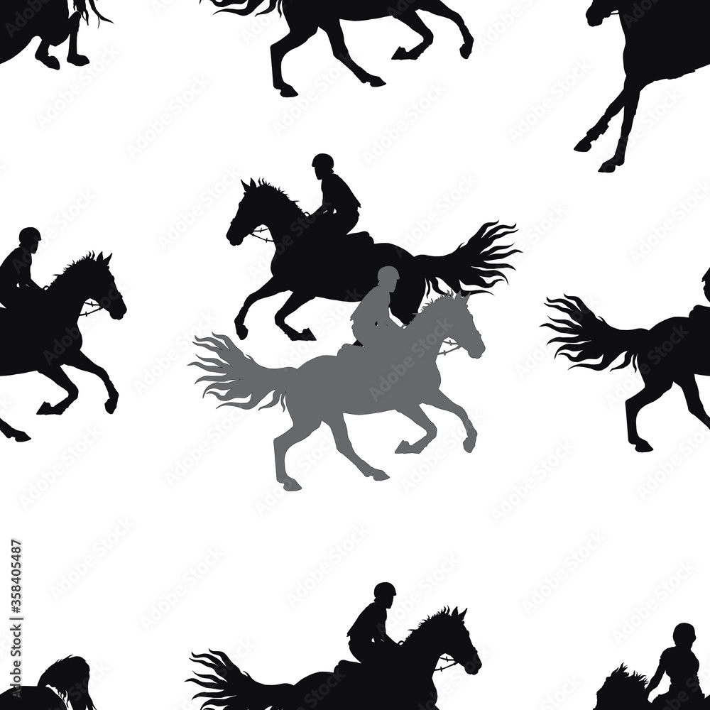 silhouettes of sports horses and riders isolated on a white seamless background silhouettes of sports horses and riders isolated on a white seamless background