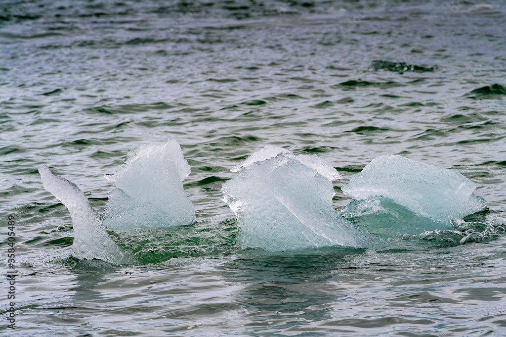 Naklejka premium Small Ice pieces on the water in Arctic