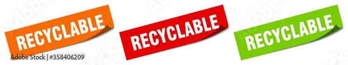recyclable sticker. recyclable square isolated sign. recyclable label