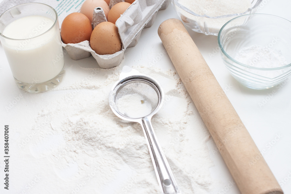 Frame of baking and cooking bread pastry or cake ingredients Frame of baking and cooking bread pastry or cake ingredients
