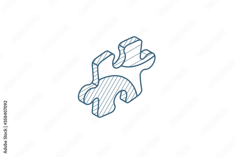 puzzle part, jigsaw piece, solution isometric icon. 3d line art technical drawing. Editable stroke vector puzzle part, jigsaw piece, solution isometric icon. 3d line art technical drawing. Editable stroke vector
