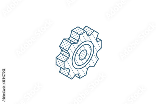gear, mechanism isometric icon. 3d line art technical drawing. Editable stroke vector