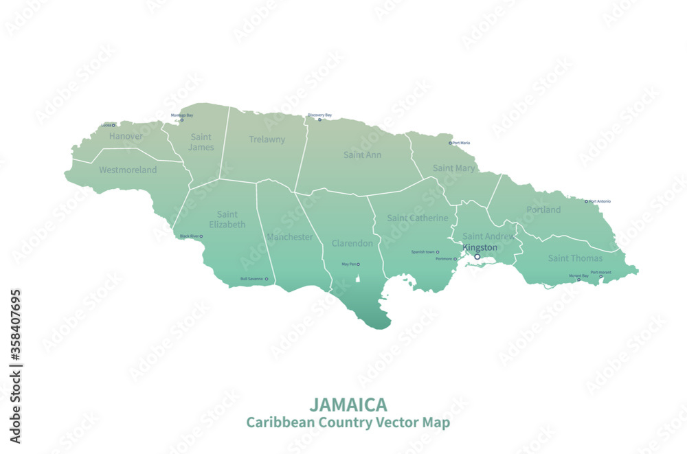 jamaica map. vector of jamaica in caribbean country map.