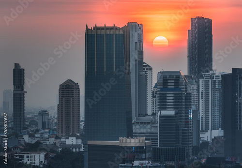 Cityscape of Bangkok, Thailand at Colorful Sunset