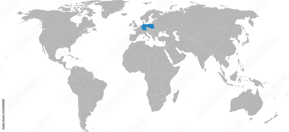 Poland, germany countries isolated on world map. Light gray background. Business concepts, backgrounds and Wallpapers.