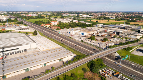 Busy motorway, aerial photo taken with a drone © tostphoto