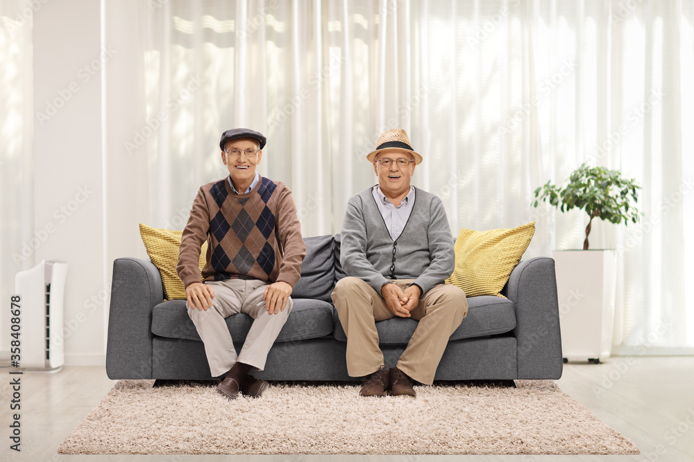 Obraz premium Elderly men sitting on a sofa in a living room