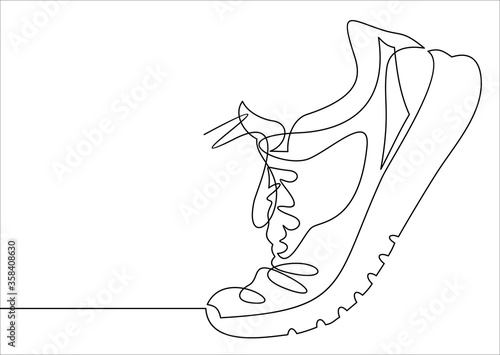 Vector illustration of sneakers. Sports shoes in a line style. Continuous one line