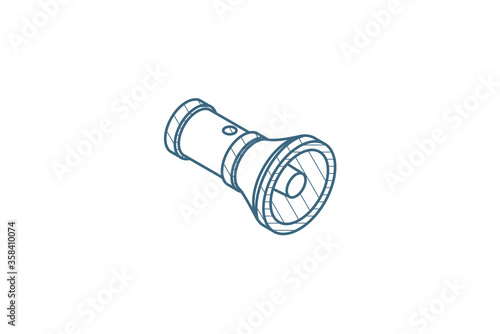 flashlight Isometric icon. 3d line art technical drawing. Editable stroke vector