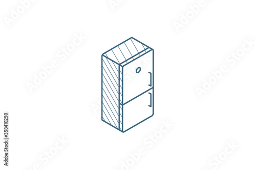 Refrigerator isometric icon. 3d line art technical drawing. Editable stroke vector
