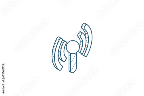 access point, wi-fi signal, antenna isometric icon. 3d line art technical drawing. Editable stroke vector