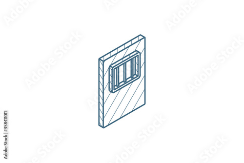 jail gate door isometric icon. 3d line art technical drawing. Editable stroke vector photo