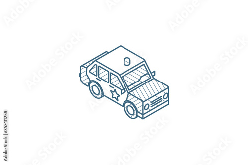 police car isometric icon. 3d line art technical drawing. Editable stroke vector photo