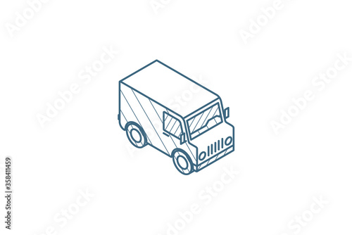 minivan, transportation, car isometric icon. 3d line art technical drawing. Editable stroke vector