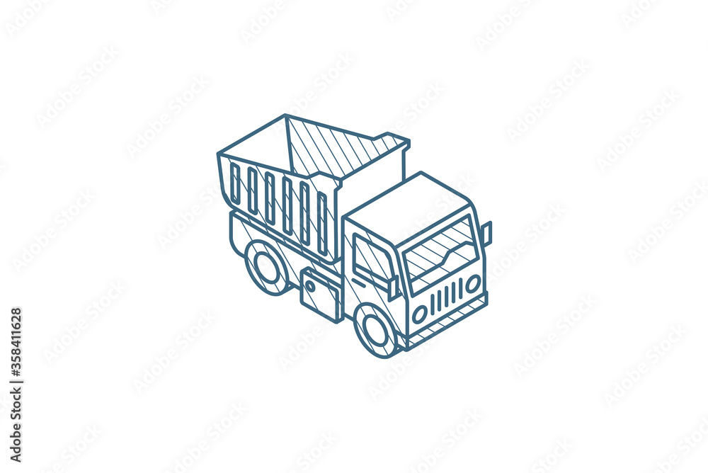 dump truck isometric icon. 3d line art technical drawing. Editable stroke vector dump truck isometric icon. 3d line art technical drawing. Editable stroke vector