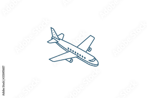 airplane, boeing plane, travel isometric icon. 3d line art technical drawing. Editable stroke vector