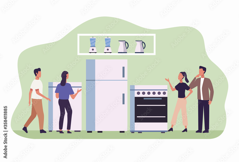group of people in appliance store in shopping day group of people in appliance store in shopping day