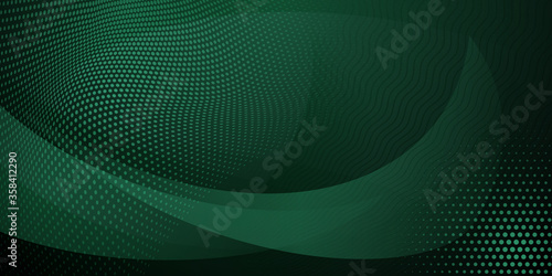 Abstract background made of halftone dots and curved lines in dark green colors