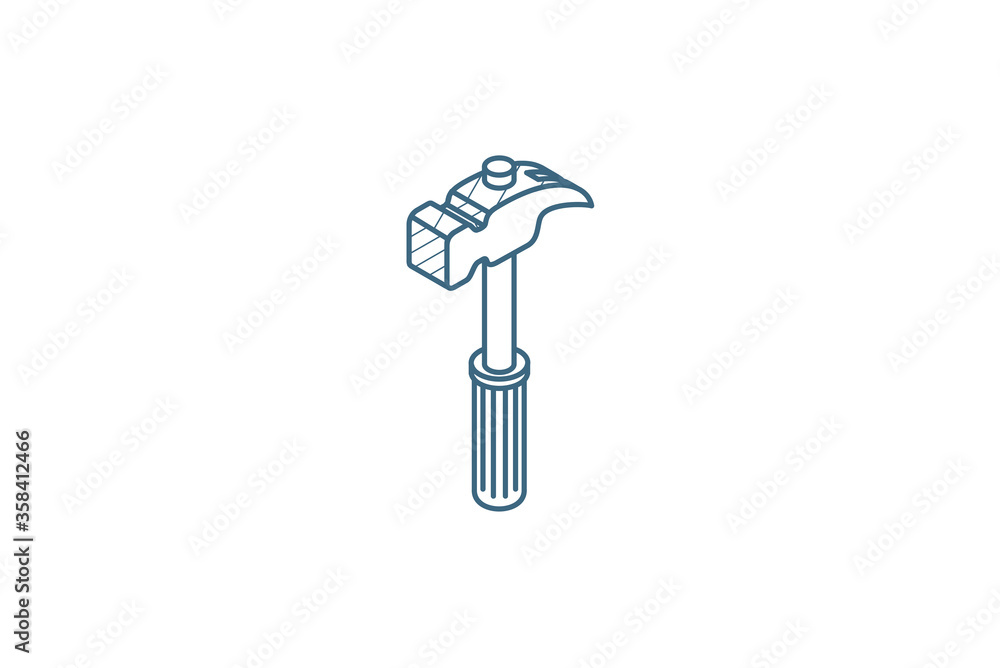 Hammer isometric icon. 3d line art technical drawing. Editable stroke vector Hammer isometric icon. 3d line art technical drawing. Editable stroke vector