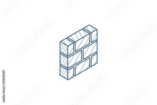 brick wall isometric icon. 3d line art technical drawing. Editable stroke vector